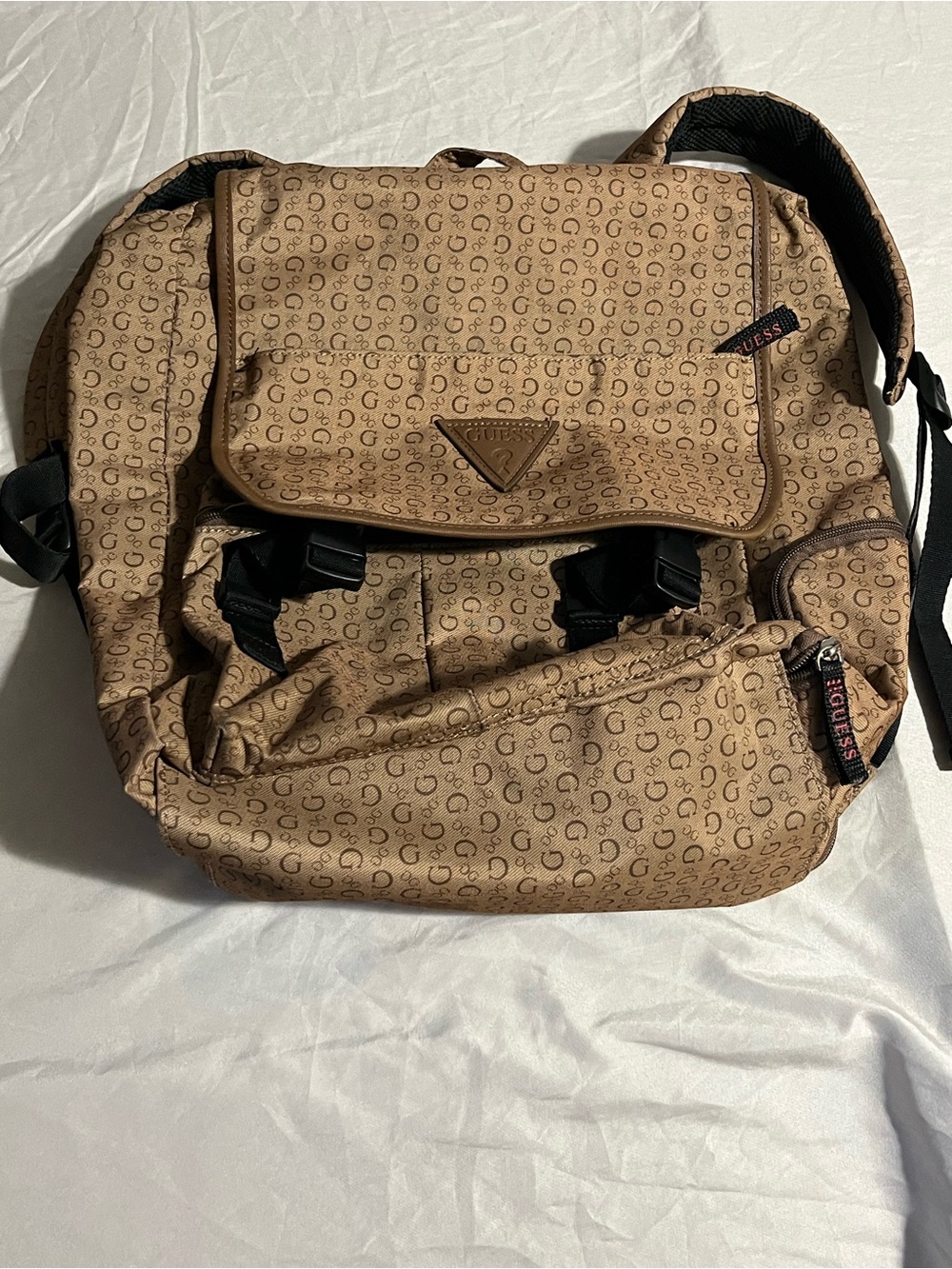 Guess Tan Monogram Canvas Backpack